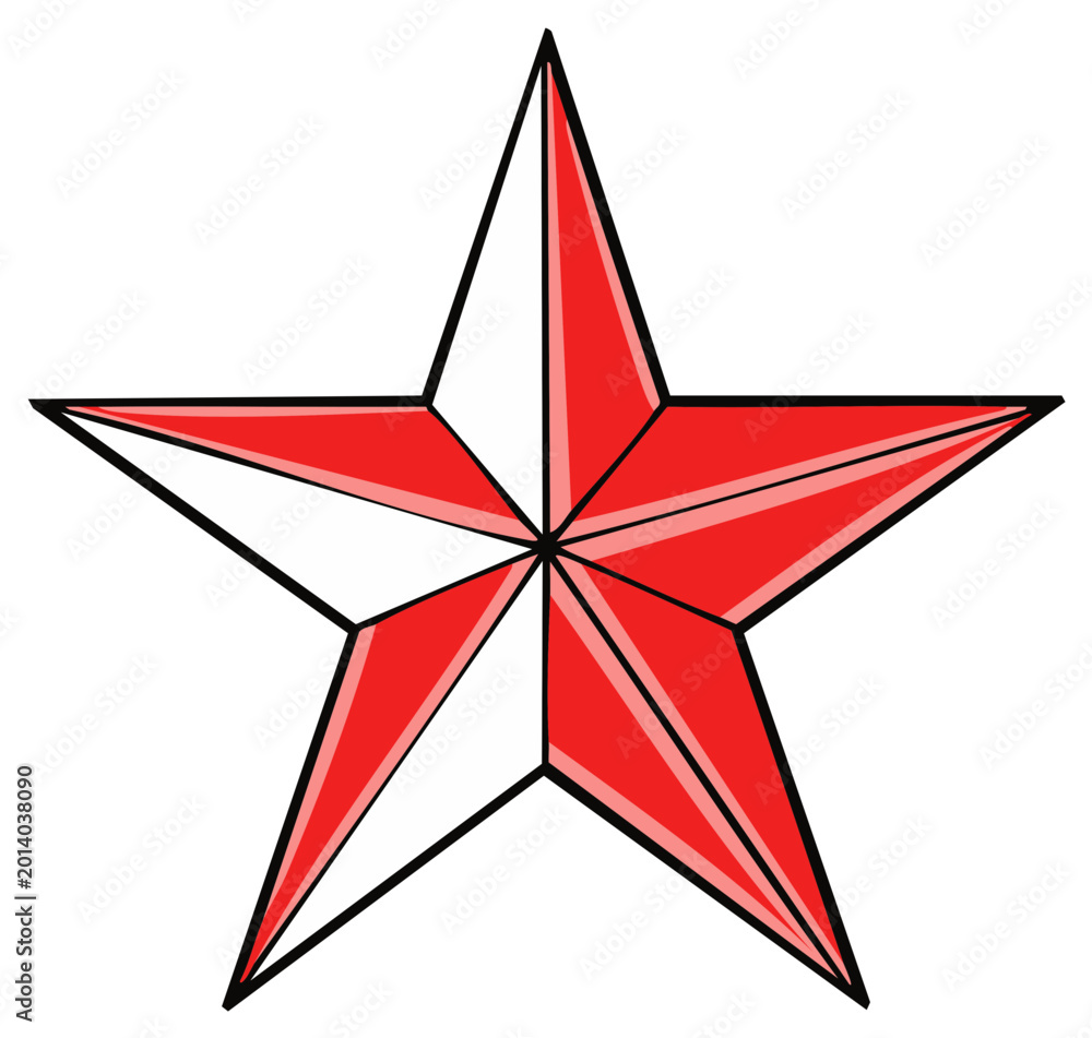 Obraz premium Dynamic Red and White Five Point Star Geometric Icon Vector Graphic Illustration