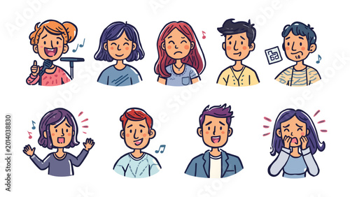 Valokuva Emotions in the spotlight: A diverse collection of facial expressions captures a spectrum of human emotion, from elation to despair, reflecting the rich tapestry of human experience