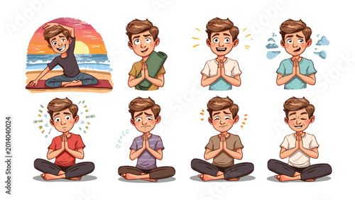 Canvas Print Expressing Inner Peace Through Yoga: Capturing a range of emotions and yoga poses, these illustrations reflect the journey of self-discovery and tranquility