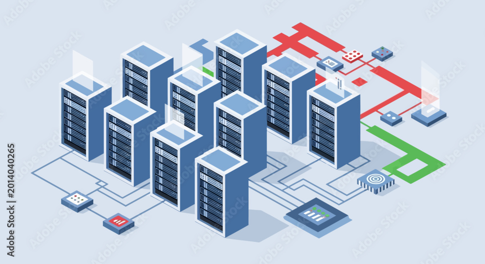 Fototapeta premium Isometric illustration of data center infrastructure.