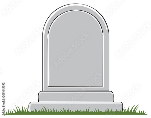 Simple blank grey tombstone illustration on green grass a symbol of death memorial and remembrance