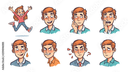 Tableau sur toile Emotions in a Portrait: A collection of diverse illustrations showcasing various states of mind, offering a glimpse into human emotions