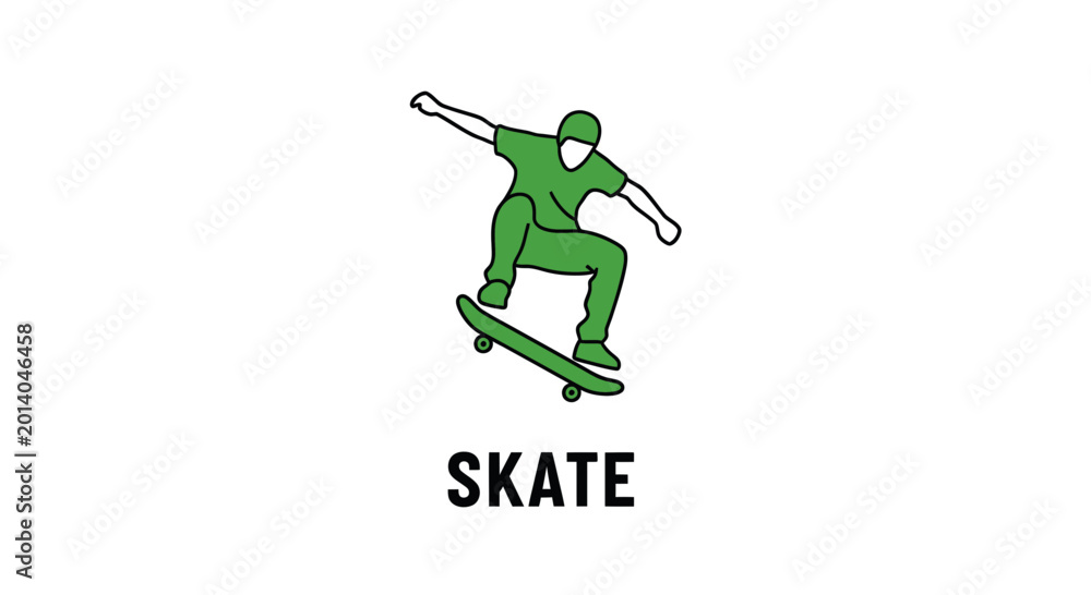 Fototapeta premium Green Skateboarder Performing A Simple Trick With A Clear White Background