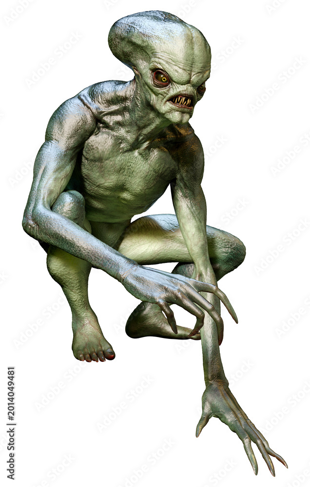 Fototapeta premium 3D Rendering Green Alien on White