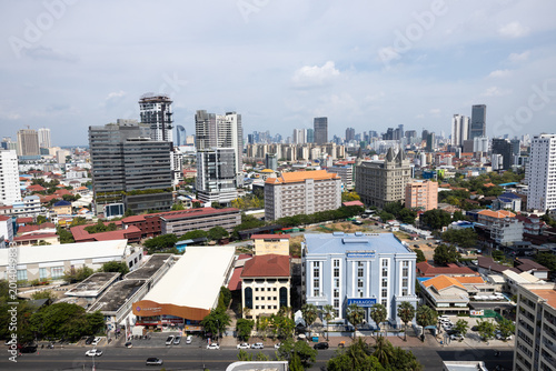 Obraz na płótnie Drone shot of smart city real estate development and highrise buildings, Sokha B