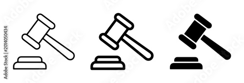 Картината върху платно Gavel Icons Set: Three Styles of Judge's Hammer and Block, Representing Law, Jus