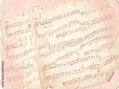 Vintage Musical Manuscript on Shabby Chic Pink Textured Background