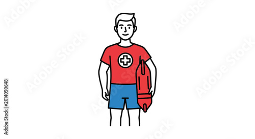 Lifeguard Holding Rescue Buoy - Flat Illustration