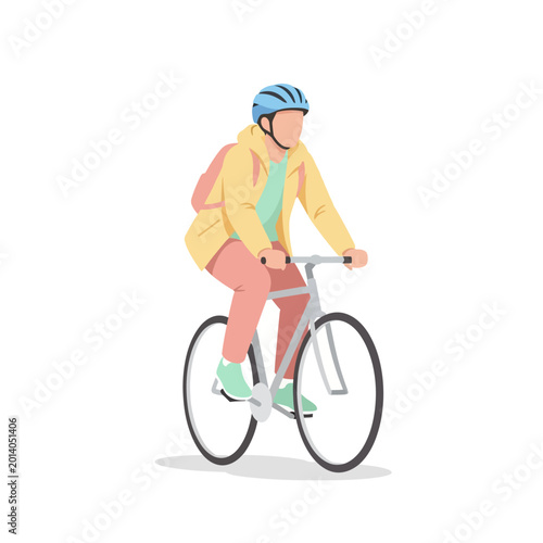 Man Cycling With Backpack and Helmet, Healthy Lifestyle and Outdoor Activity