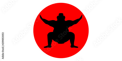 Bild auf Leinwand Silhouette of wrestler sumo against the background of the Japanese flag