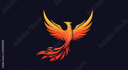 Foto Fiery Phoenix Rising Symbol: Mythological Bird of Fire, Rebirth, and Transformat