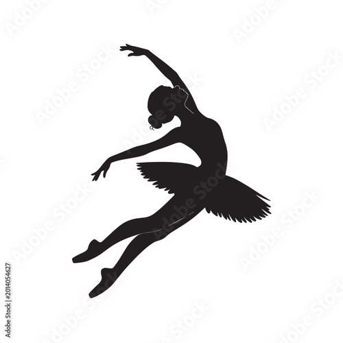 Cuadro en lienzo Silhouette of a ballerina performing a leap in a tutu with pointe shoes