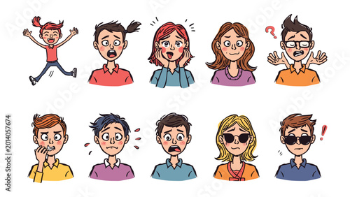 Slika na platnu Variety of Human Emotions: A collection of various expressions that portray distinct human emotions