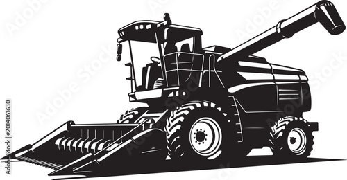 Black, industrial combine harvester, agricultural machinery, farming equipment, tractor