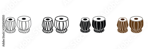 Billede på lærred Indian musical instrument tabla icon set, traditional percussion drums in outline, glyph, and flat vector styles for music culture design