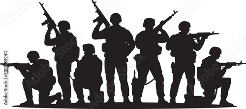 Photos Army silhouette of men soldiers with weapons, a large military vector set