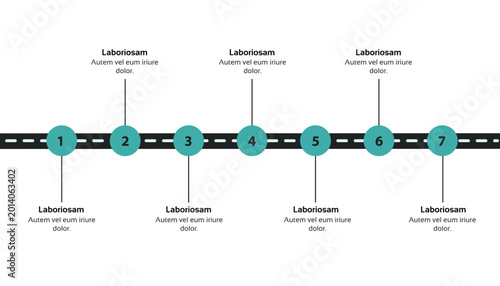 Road Roadmap Infographic with Seven Steps and Business Icons