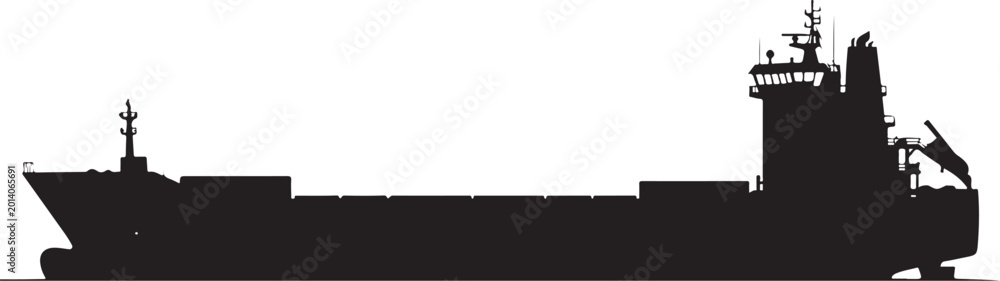 Fototapeta premium Cargo ship, freighter silhouette, black vessel, maritime icon, transportation symbol