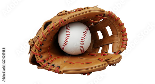 Baseball inside a leather glove isolated on transparent background