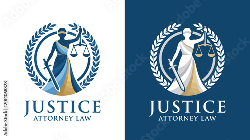 Tableau sur toile This image features a stylized representation of Lady Justice, symbolizing fairness and balance in the legal profession with elegant colors and design elements