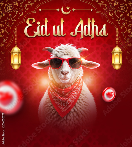 Eid Mubarak Eid al adha poster trendy sheep wearing glasses Eid Ul Adha Poster Design