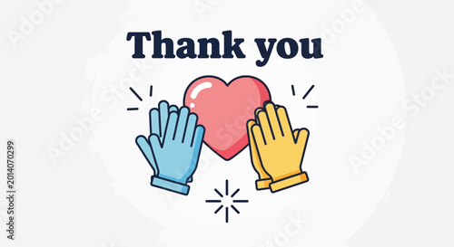 A colorful illustration of a heart with hands clapping and the words thank you