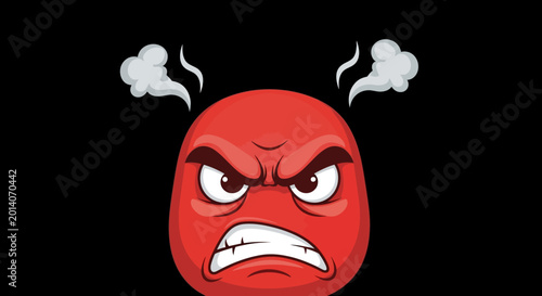 A cartoon illustration of an angry red face with steam coming from its head on black background