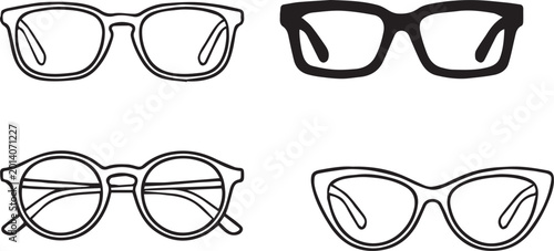 Bilde på lerret Minimal black silhouette collection of eyeglass frames featuring rectangular, ro