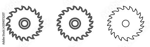 Bild auf Leinwand Industrial circular saw blade icons, set of 3 black line vector saw blades, shar