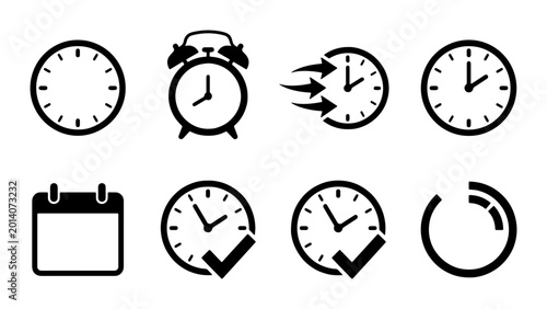 Canvas Print Time Management Icons: Clock, Alarm, Calendar, Stopwatch, Progress Circle, Task