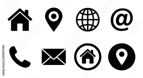 Schilderij op canvas Essential Contact Icons Set, Vector Graphics for Web and Business Communication,