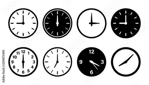 Quadro su tela Clock Icons Set, Time Dials Collection, Analog Watch Faces, Round Timepieces, Ve
