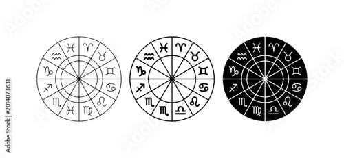 Obraz na płótnie Zodiac Wheel Symbols, Astrology Icons Set, Celestial Horoscope Signs Collection,