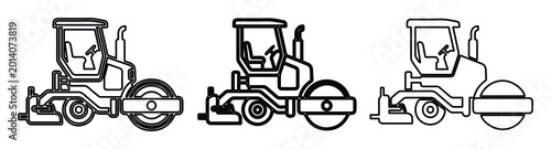 Photos Road roller vector icons set, heavy construction machinery line art, industrial