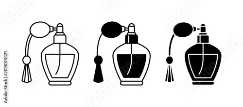 Bild auf Leinwand Vintage Perfume Bottles, Elegant Atomizer Sprays, Classic Fragrance Containers,
