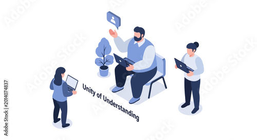 Isometric Illustration of Business Team Collaboration and Communication.