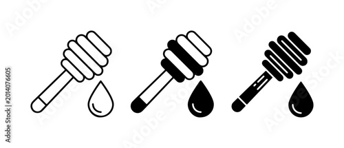 Tableau sur toile Honey Dipper Icons, Sweet Liquid Drips, Food Serving Utensil Graphics, Three Sty