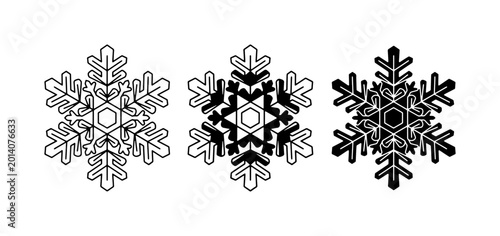 Cuadro en lienzo Snowflake Vector Icons, Set of 3 Geometric Winter Ice Crystals, Black and White