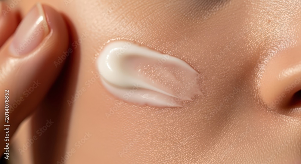 Fototapeta premium Macro close-up of skincare cream texture applied on smooth facial skin