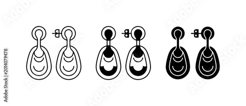 Bild auf Leinwand Earrings Icons Set: Minimalist Jewelry Graphics, Elegant Dangle Designs, Black a