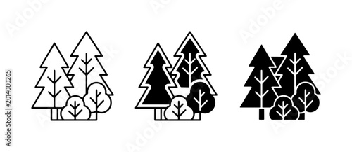 Quadro em tela Forest Icons, Woodland Graphics, Nature Symbols: Pine Trees, Conifers, Bushes, V