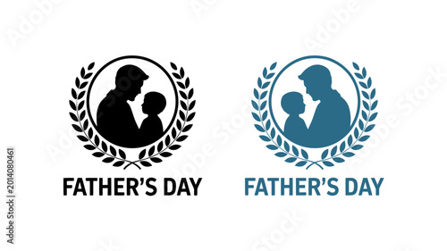 Fathers Day logo with laurel wreath and father son silhouette