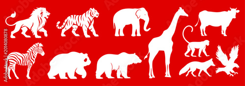 Photography Animal Silhouette Collection, Lion Tiger Elephant Zebra Panda Bear and Eagle Vec