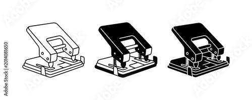 Bild auf Leinwand Office Hole Puncher Icons, Black and White Vector Set for Paper Punching, Statio