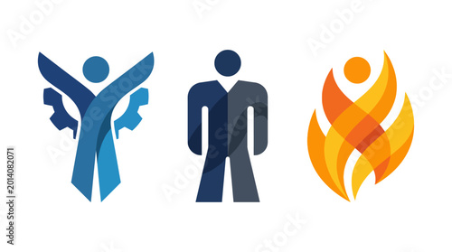 Fotografie This trio of creative symbol designs represents personal development themes such as innovation, empowerment, and transformation, ideal for motivational or coaching materials
