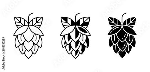 Fotografía Hop Icons Set: Craft Beer Ingredient Vector Graphics, Brewing Symbol Collection,