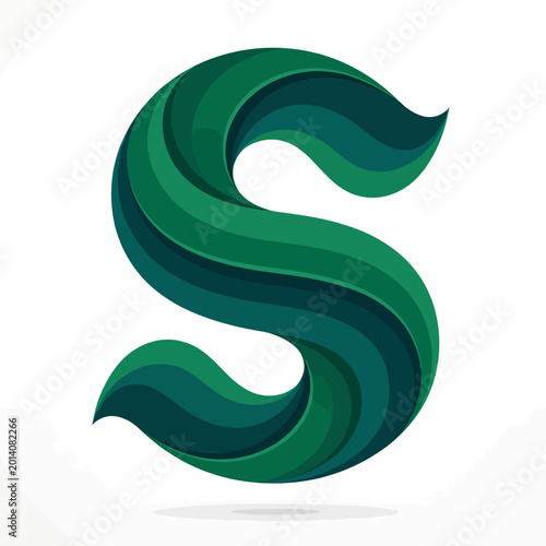 Tableau sur toile A contemporary illustration of a stylized letter S, elegantly flowing in various shades of green, showcasing artistic flair and conveying a sense of nature and eco-friendliness