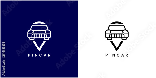 Tableau sur toile Minimalist logo design shows a car with a downward-pointing triangle beneath it