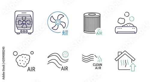 Billede på lærred Air treatment and purification icons set representing clean air