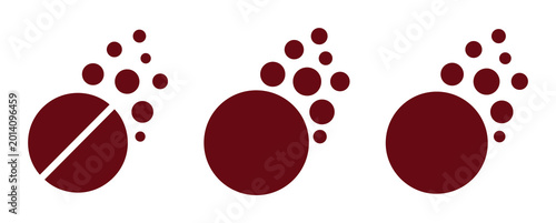 Tableau sur toile Medical pill icons with dissolving effect, maroon tablet vector set, pharmaceuti